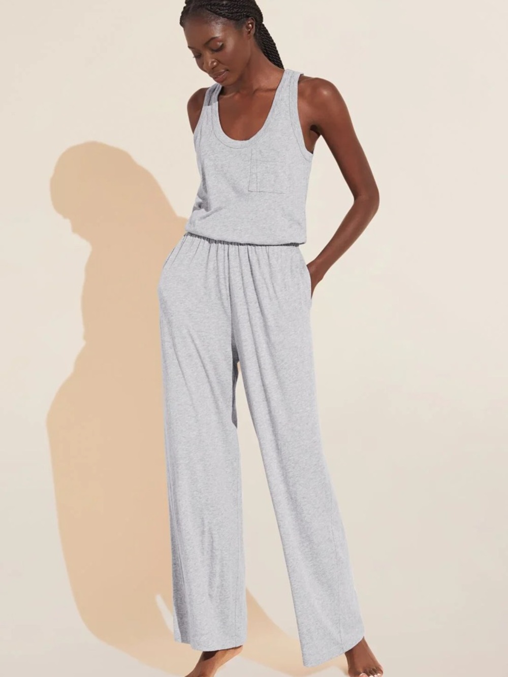 Eberjey Aloe Infused Cotton Wide Leg Jumpsuit / Brand NWT / Size M / MSRP $148 - Picture 2 of 5